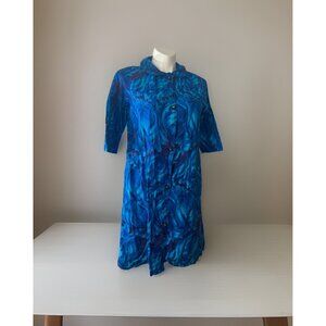 Vintage Styled by SAYBURY Housecoat Size L Button Up Blue Purple Swirl Design